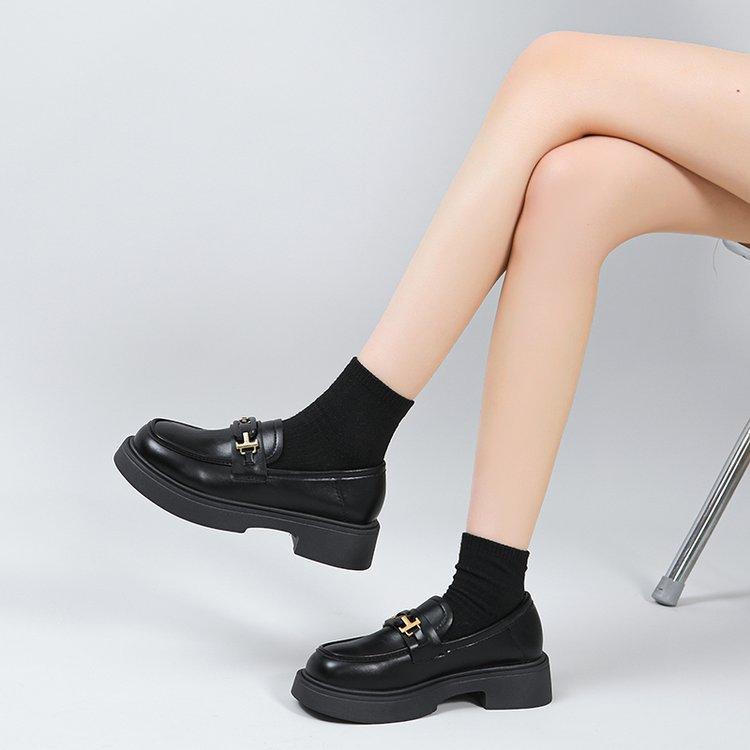 [Youshilai] Height-increasing thick-soled small leather shoes for women's 2025 autumn new British style shallow mouth one-pedal loafers
