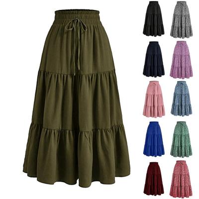 Women's Fashion Solid Color Floral Lace Elastic Waist Loose Long Skirt