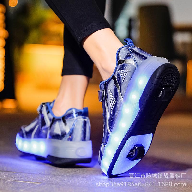 New universal double wheel single wheel average size blue with wheels with pulley runaway shoes Velcro wheels shoes light shoes
