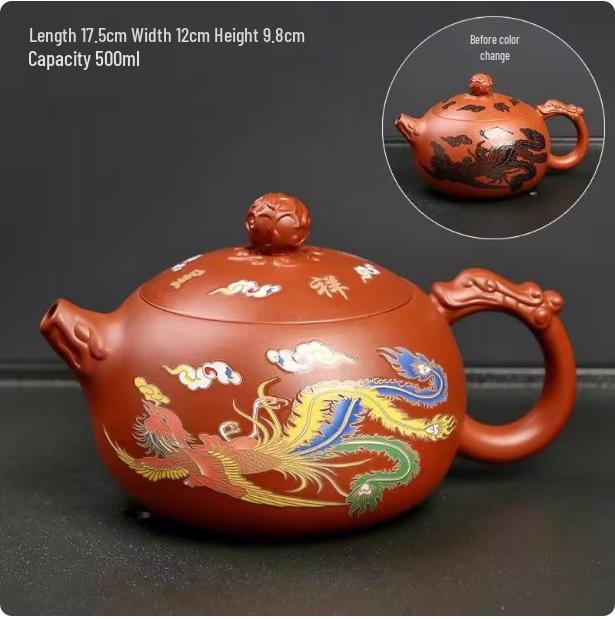 500CC Purple Clay Phoenix Color-Changing Tea Set - Xishi Pot Ceramic Gift Box