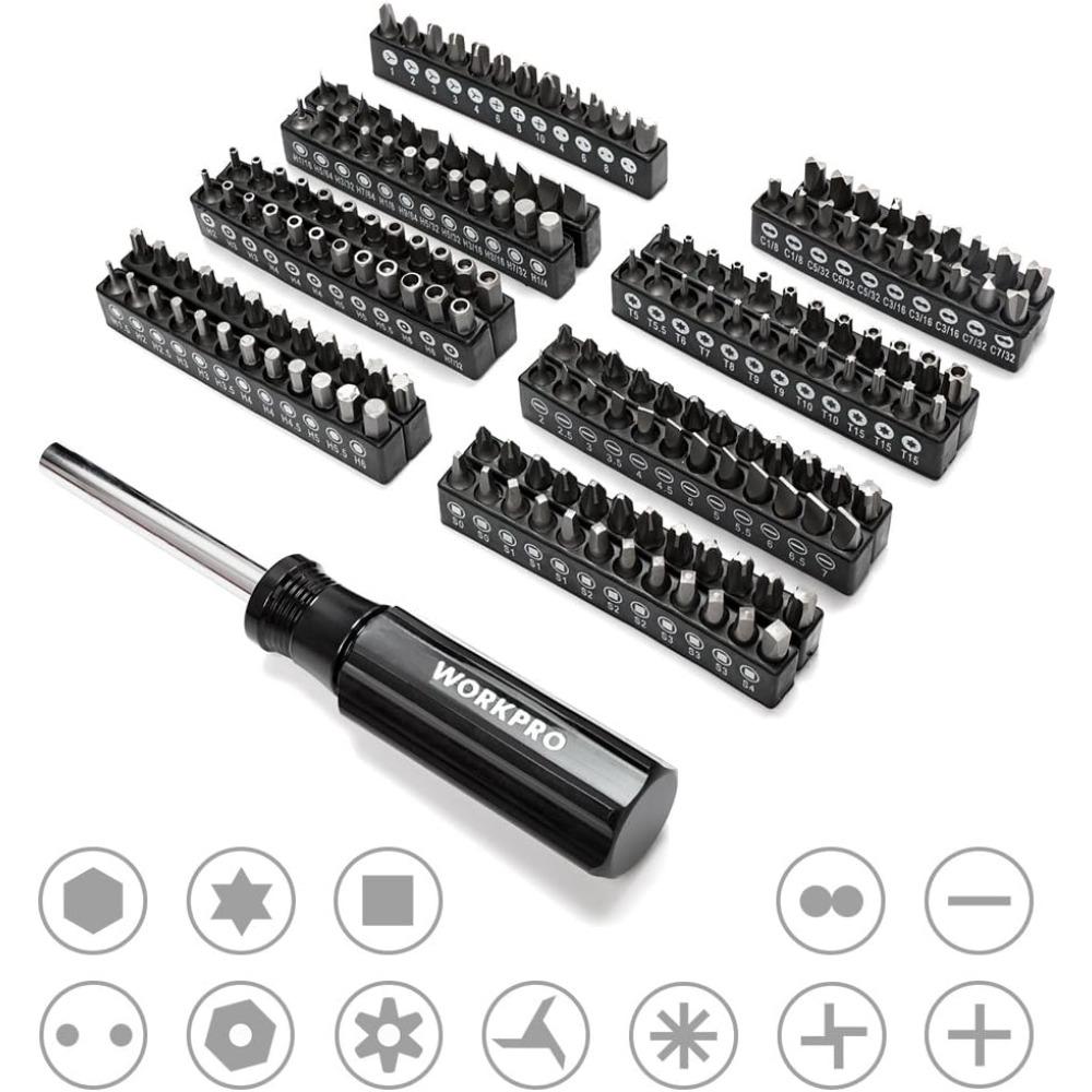 WORKPRO 450-Piece Drive Socket Set 1/2 1/4 3/8, CR-V Metric and Imperial with Quick-Release Ratchet Wrench, Spanners, Bits Set,