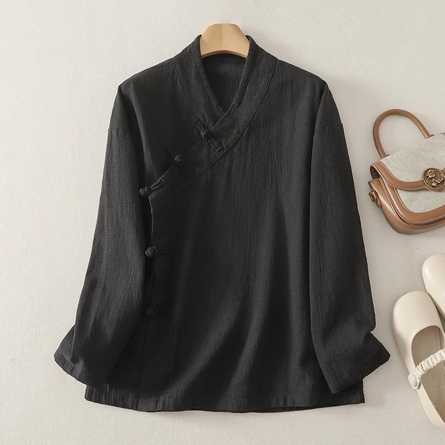 Elegant Vintage Chinese Style Shirt for Women Zen Buddhist Robe, Tea Party Outfit, Long Sleeve Open Cardigan
