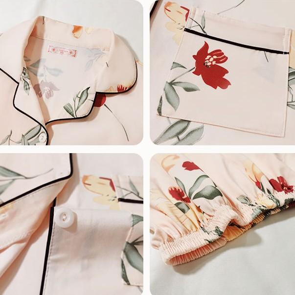 Summer flower mother pajamas middle-aged women's suit cardigan short-sleeved shorts loose and comfortable high-end loungewear