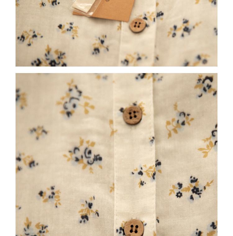 Spring Yuanbao Collar Floral Print Double Layer Gauze Cotton Shirt - Women's Loose Cotton Linen Style