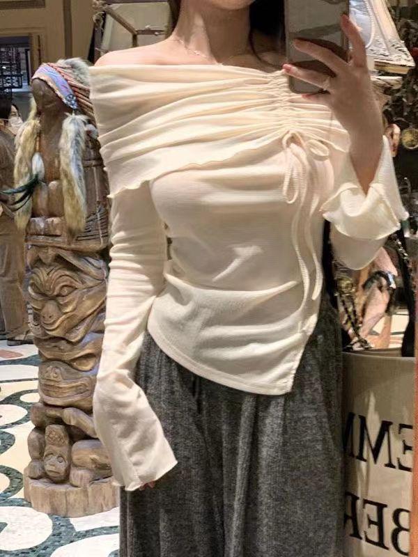 Women's One-Shoulder Irregular Tie Long-Sleeve Slim-Fit Sun Protection Top