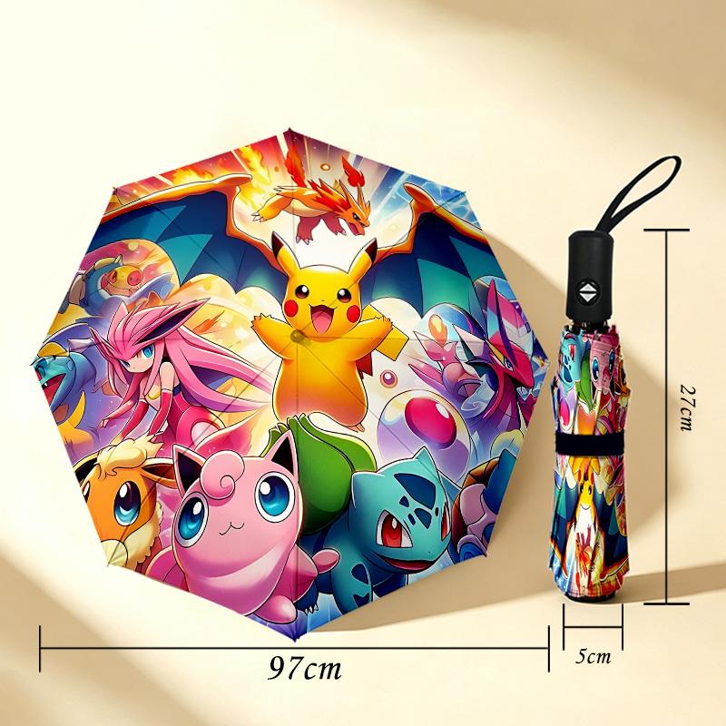Pokemon World 8 Ribs 3Fold Black Glue Uv Protection Umbrella Sun Protection Rainproof Compact Folding Umbrella For Travel Daily Use C92410
