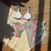Printed with Sarong High Cut Leg Bikini Women Swimwear Female Swimsuit Three-pieces Bikini Set Bather Bathing Suit Swim