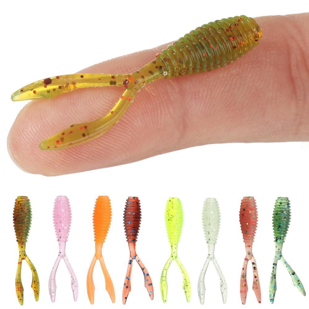 10pcs 36mm 0.3g Soft Fishing Lure Twin Tail Silicone Artificial Bait Wobbler Worm Lures Fluorescent Fishing Tackle for Ocean Sea
