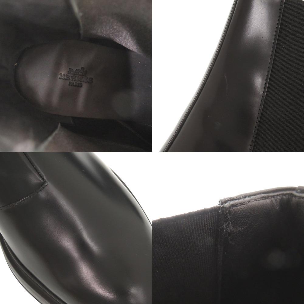 Used AUTHENTIC HERMES side gore boots short boots Black Leather