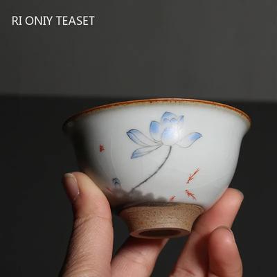 Chinese Ru Kiln Ceramic Teacup Travel Meditation Cup Hand Painted Boutique Tea Bowl Master Cup Handmade Tea Set Accessories