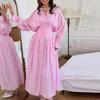 Women Elegant Solid Color High Waist Button Long Maxi Dress