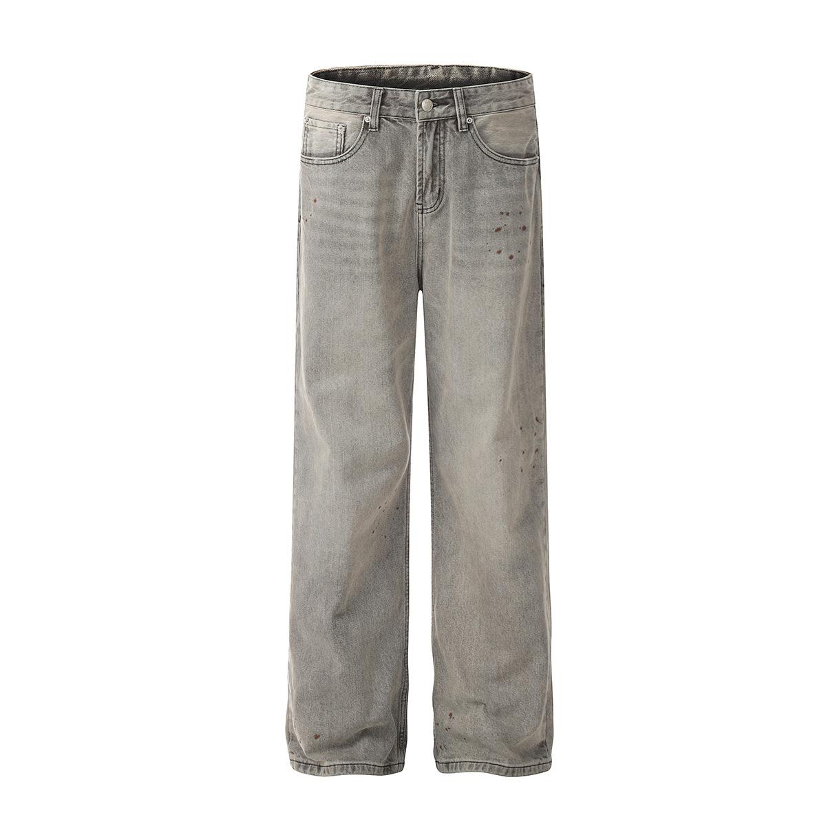 Men s clothing American retro old washed jeans men s loose straight drape trousers S