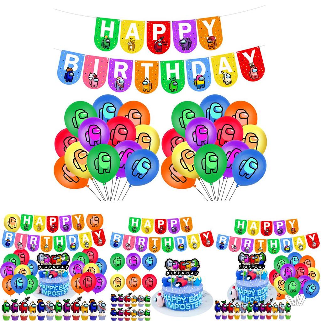 Cake Balloon Game Cupcake Topper Banner Birthday Party Decor Supplies
