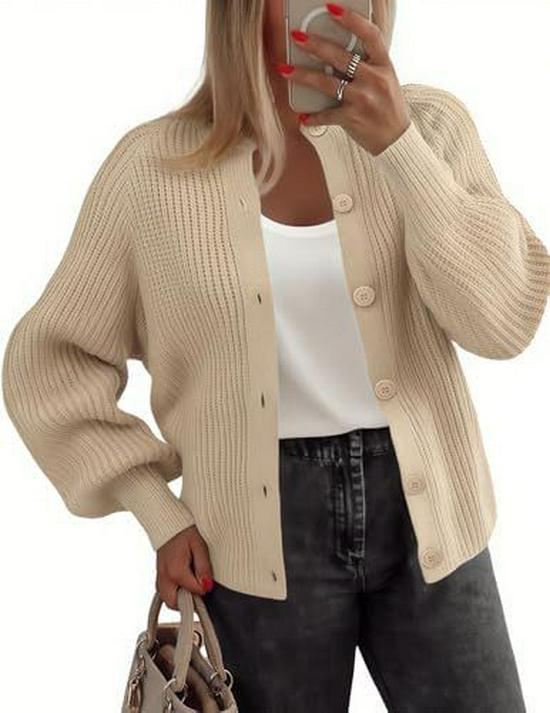 Women's Chunky Knit Long Sleeve Cardigan Sweater, Button-up, Round Neck, Autumn Fashion 2025, New Style.