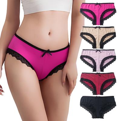Nízky pás Čipkovaná mašlička Lingerie Tenká Ľadová Hodváb Dámska Spodná Bielizeň Plus Size Rozkrok z Čistej Bavlny Trojuholníkové Nohavičky