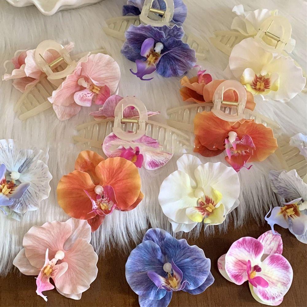 Ponytail Clip Orchid Hair Clip Bohemia Barrettes Large Shark Clip Fashion Flower Hair Claw Girl