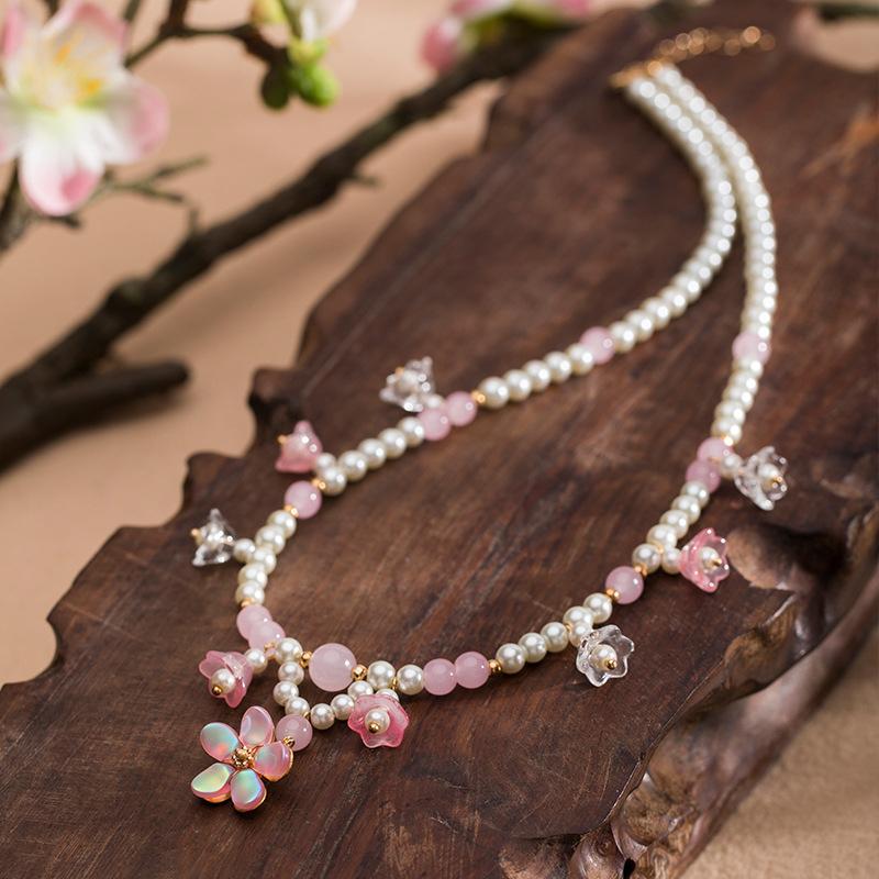 Retro Ethnic Style Necklace Chinese Style Beaded Flower Choker Natural Stone Prayer Necklaces Women Cheongsam Necklace Jewelry