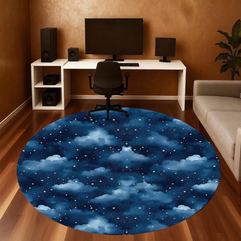 1pc Night Sky Stars Round Chair Mat Area Rug - Non-Slip, Floor Mat for Office, Bedroom, and Indoor Decor -1002091