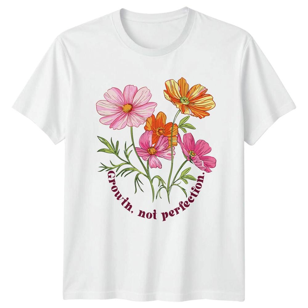 Growin Not Perfection Flowers Nature Graphic Adult TShirt S