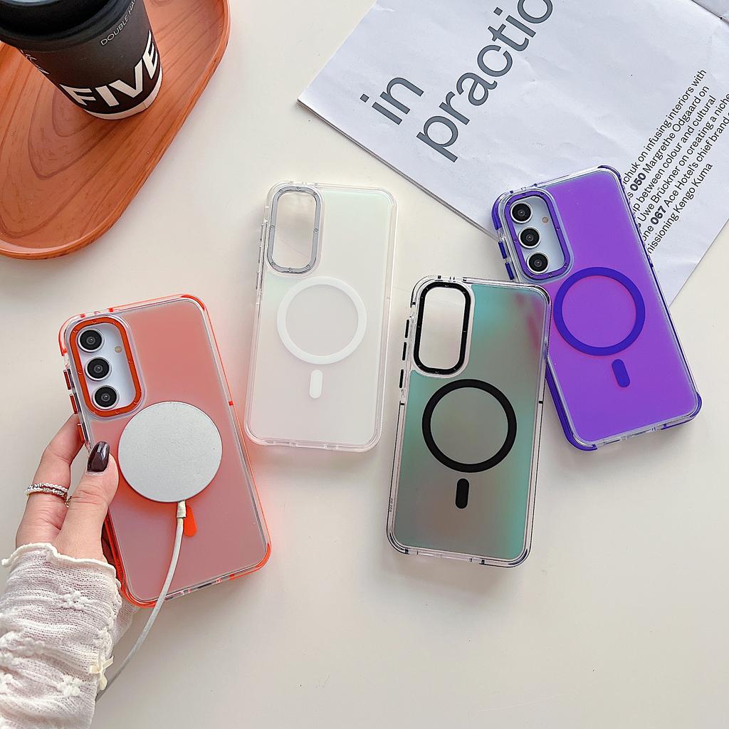 Husă de Telefon Metalică cu Obiectiv MagSafe Pentru Samsung Galaxy A56 A36 A26 A16 A06 A55 A54 A53 A35 A34 5G 4G Husă Discolorare Încărcare Wireless