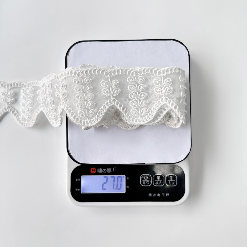 White Organza Handmade Beads Embroidered Barcode Clothing Lolita Wedding Dress Decorative Accessories Lace