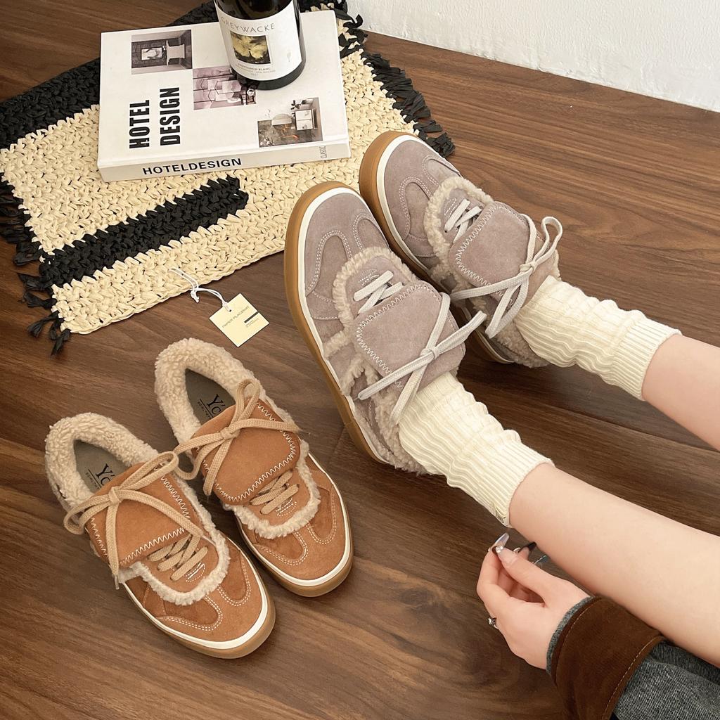 Charcoal Roasted Pumpkin Orange Autumn and Winter Frosted Fur Versatile Outdoor Casual Plush German Training Shoes