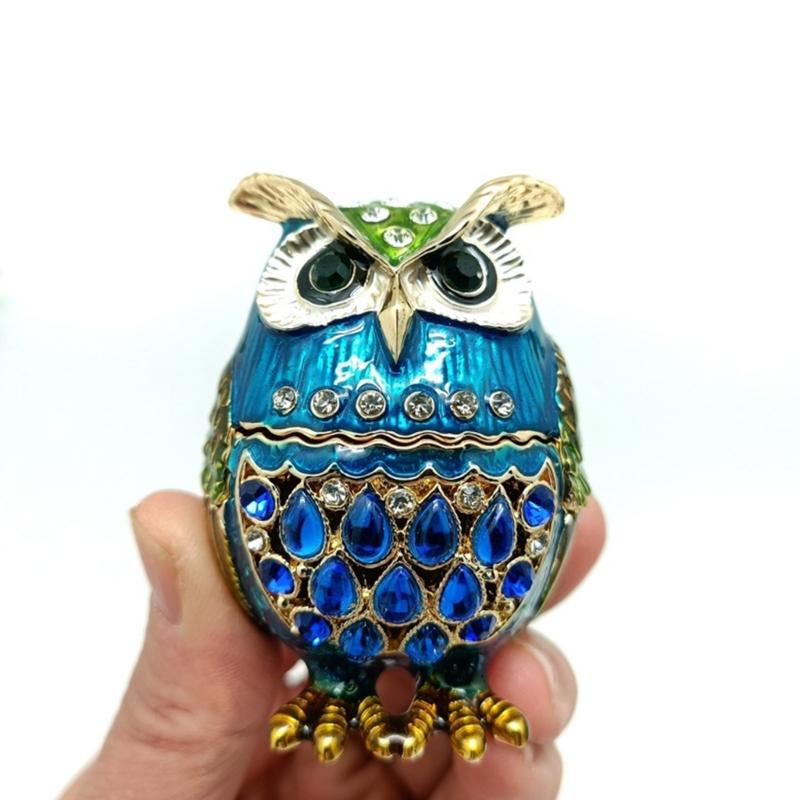 Elegant Owl Themed Jewelry Organizers With Diamonds Accent Secure Alloy Case for Rings Collections