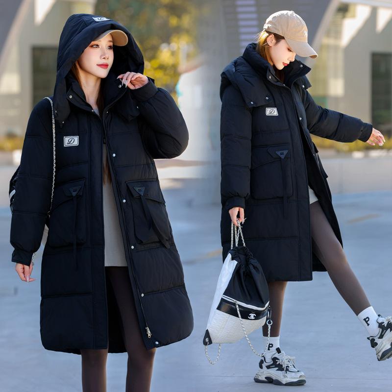 Medium and Long Cotton-padded Clothes for Women's New Korean Version of Knee-padded Jackets, Thickened Simple Jackets In Winter