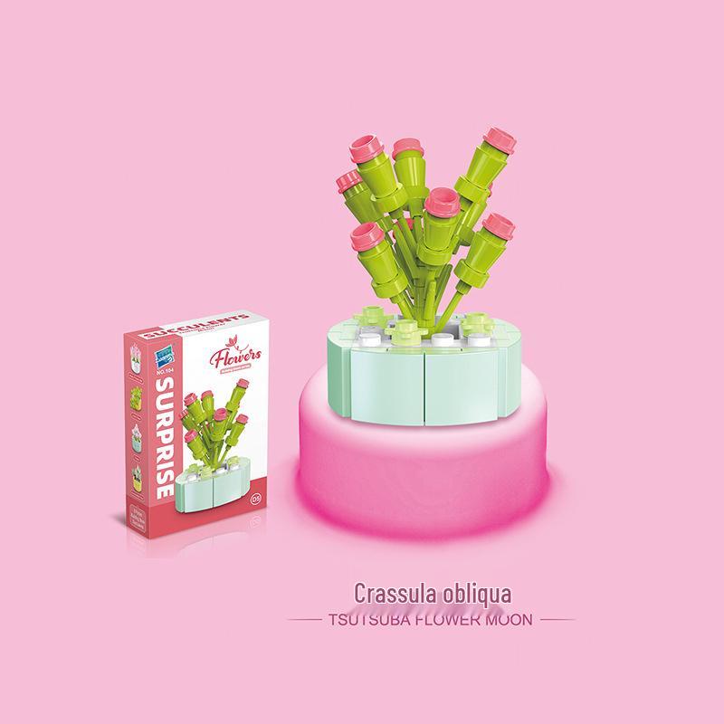 Kids' Educational Interlocking Building Blocks - Flower Potted Plant (Rose & Epiphyllum) Compatible with Top Building Block Models