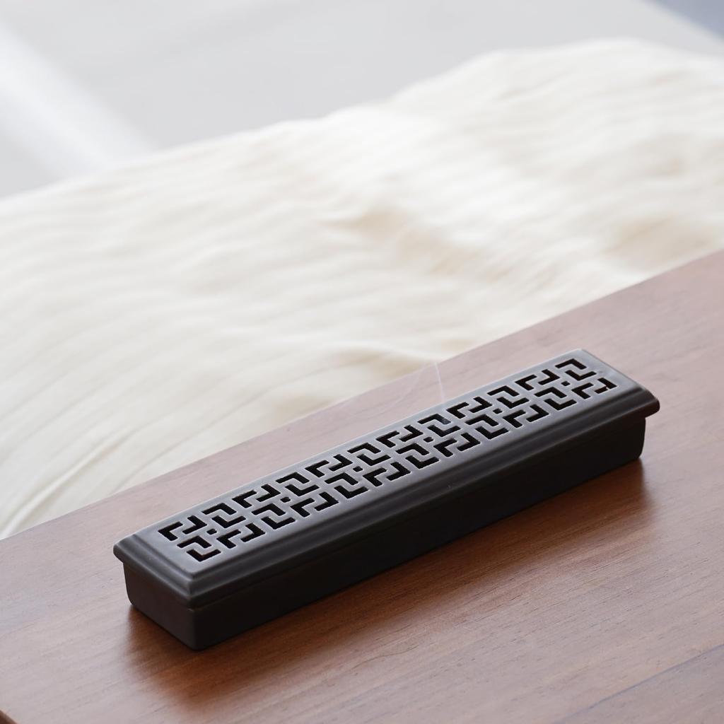 CEREMONY Incense Safe Incense Box with Ash Catcher for for and Room Decor Holder, Horizontal, - Coffin-Style Sticks, Meditation, Yoga, Spa, (Brown)