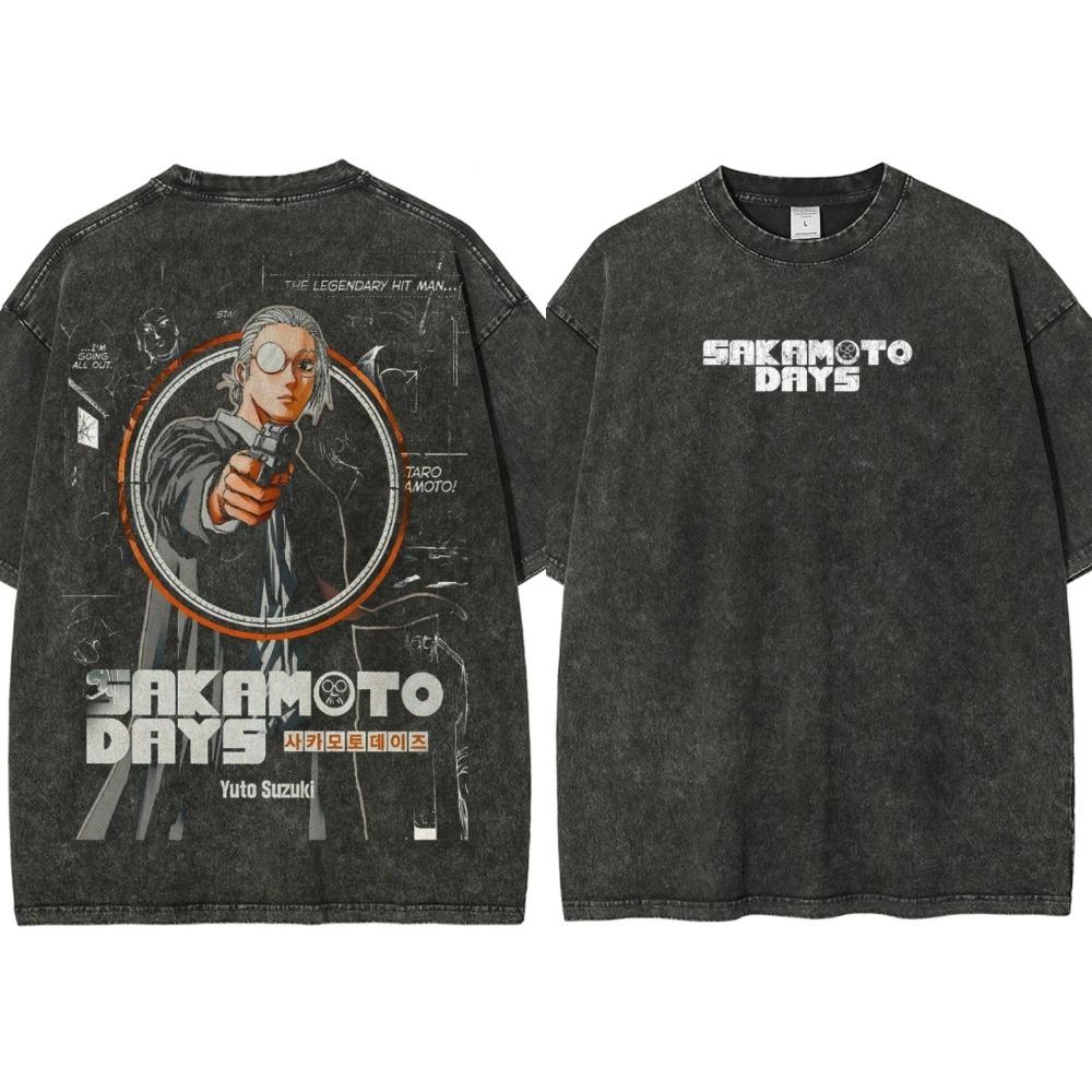 Anime Washed Vintage Sakamoto Days Women Men Fashion Hip Hop Oversized T-shirts Summer Cotton Comfort Female T Shirt Top