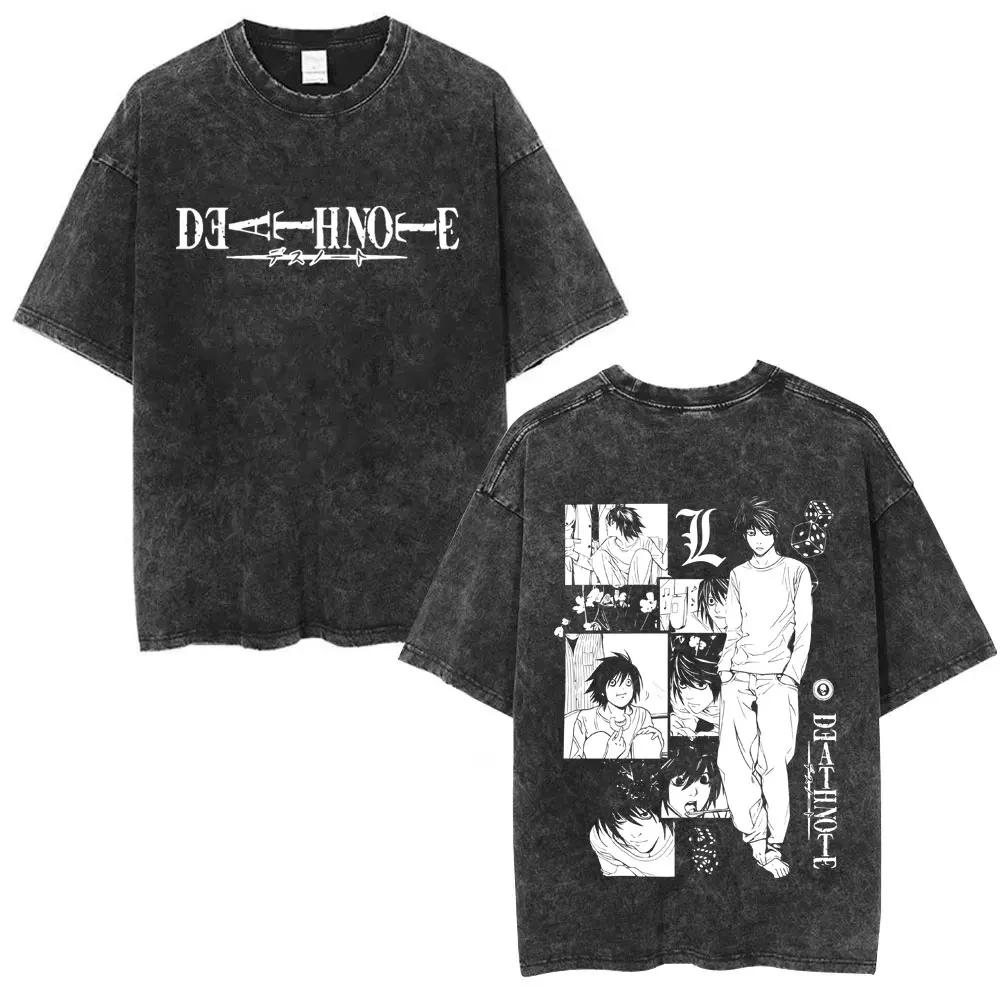 Washed Vintage Anime Death Note Tshirt Yagami Light Graphic T Shirts Men Women Cartoon Manga Oversized Tshirts S Streetwear