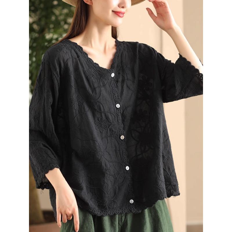 

Новая летняя рубашка с V-образным вырезом, женская кружевная блузка с пуговицами, короткий рукав, базовые модные топы, футболки, повседневные свободные зеленые футболки One Size чёрный