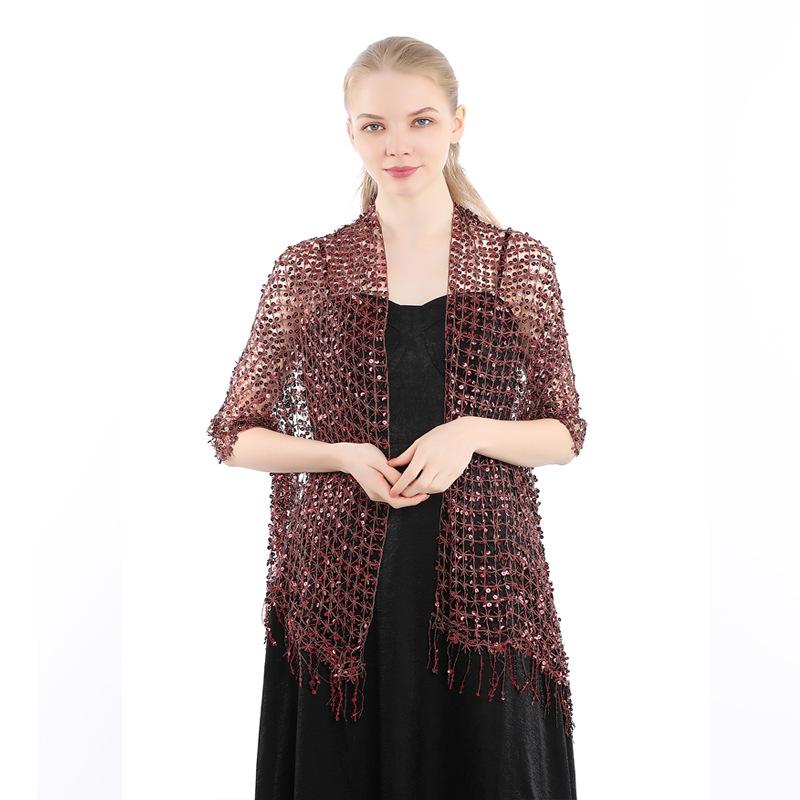 Sequin Tassel Shawl Dress: European & American Style Evening Party Cheongsam with Embroidered Shawl Scarf for Women