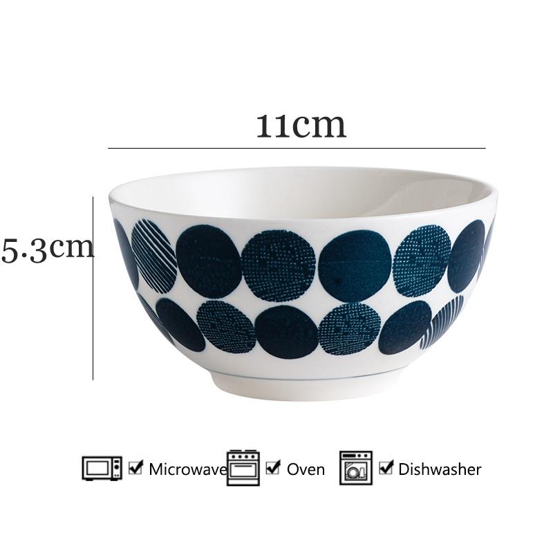 Set of 5 Bowls Ceramic Dinner Bowls 4.5inch Blue Porcelain Rice Soup Oatmeal Bowl with Gift Box Microwave Safe