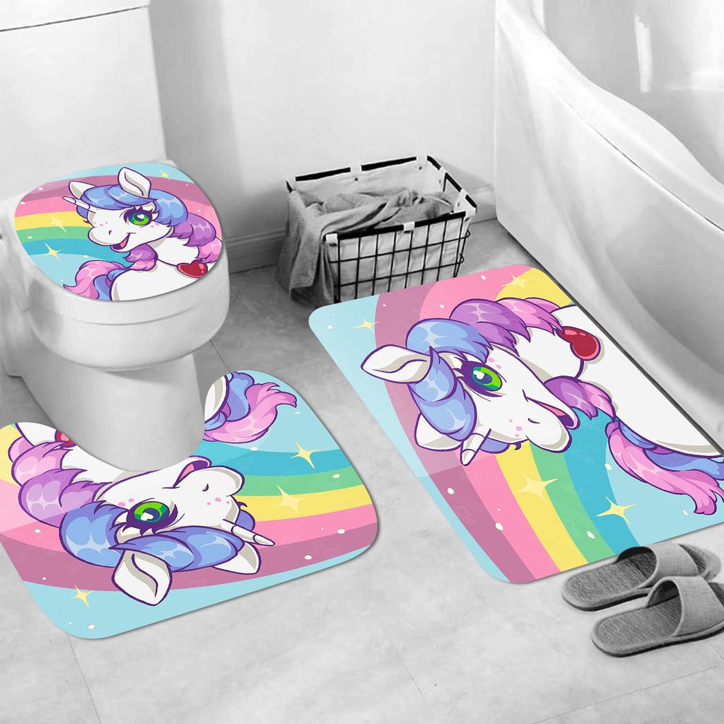 Unicorn Curtain Waterproof Bathroom Accessories 4 Piece Set Mats Home Curtains Decor Luxury Toilet Accessories
