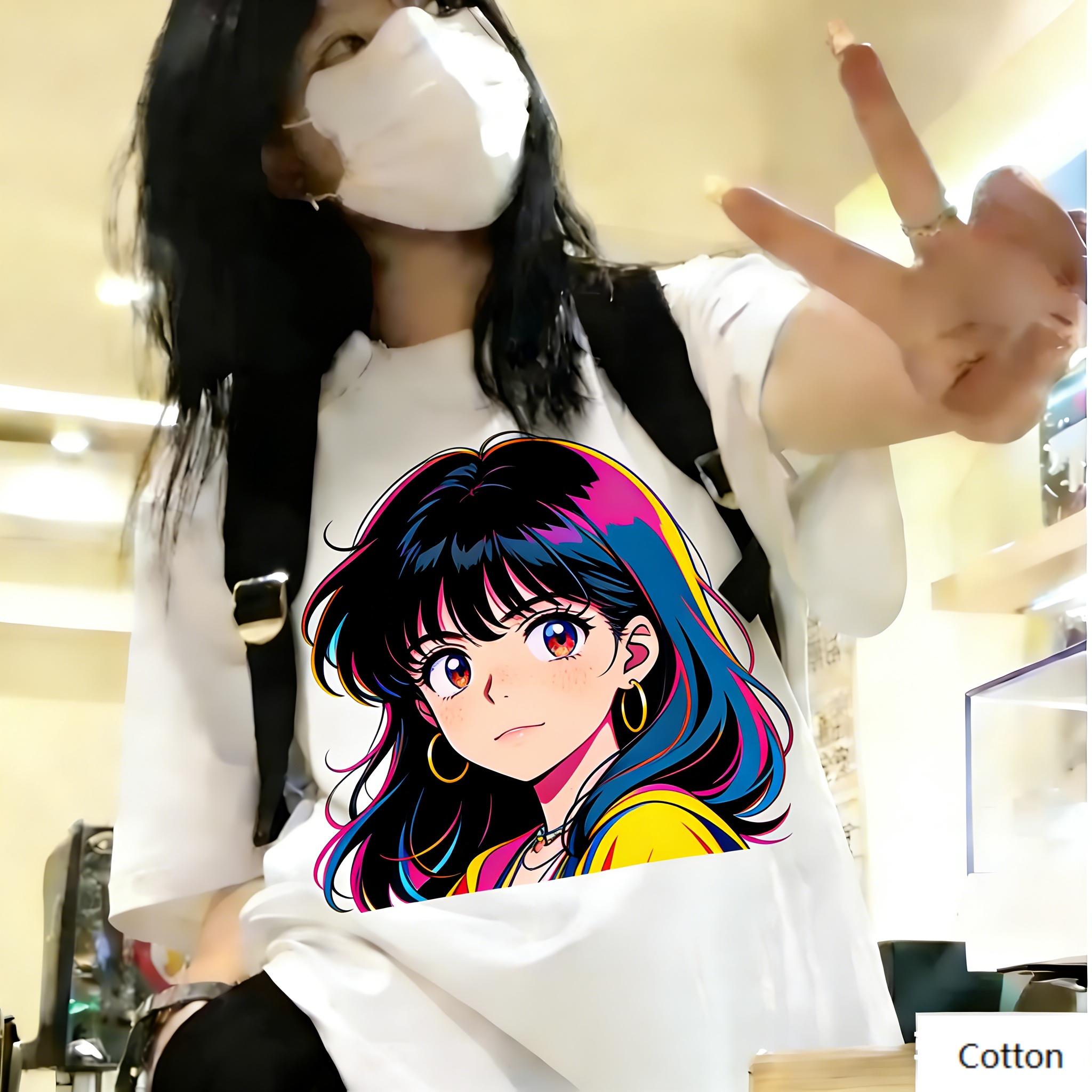 

Sweet Style Unisex Cotton TShirt Featuring Cute Silver Hair Anime Girl Design Japanese Healing Style Top for Trendy Individual 4XL