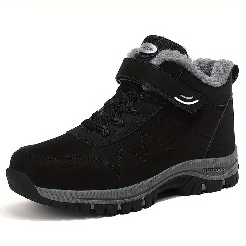 Men's Snow Boots Thermal Winter Shoes Lace-up Boots With Hook And Loop Fastener, Casual Hiking Walking Shoes