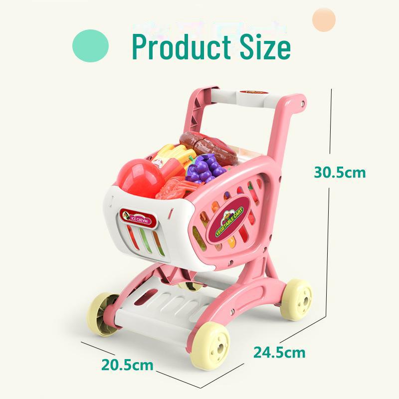 Children's Play Kitchen with Fruit & Vegetable Cutting and Shopping Cart Toys