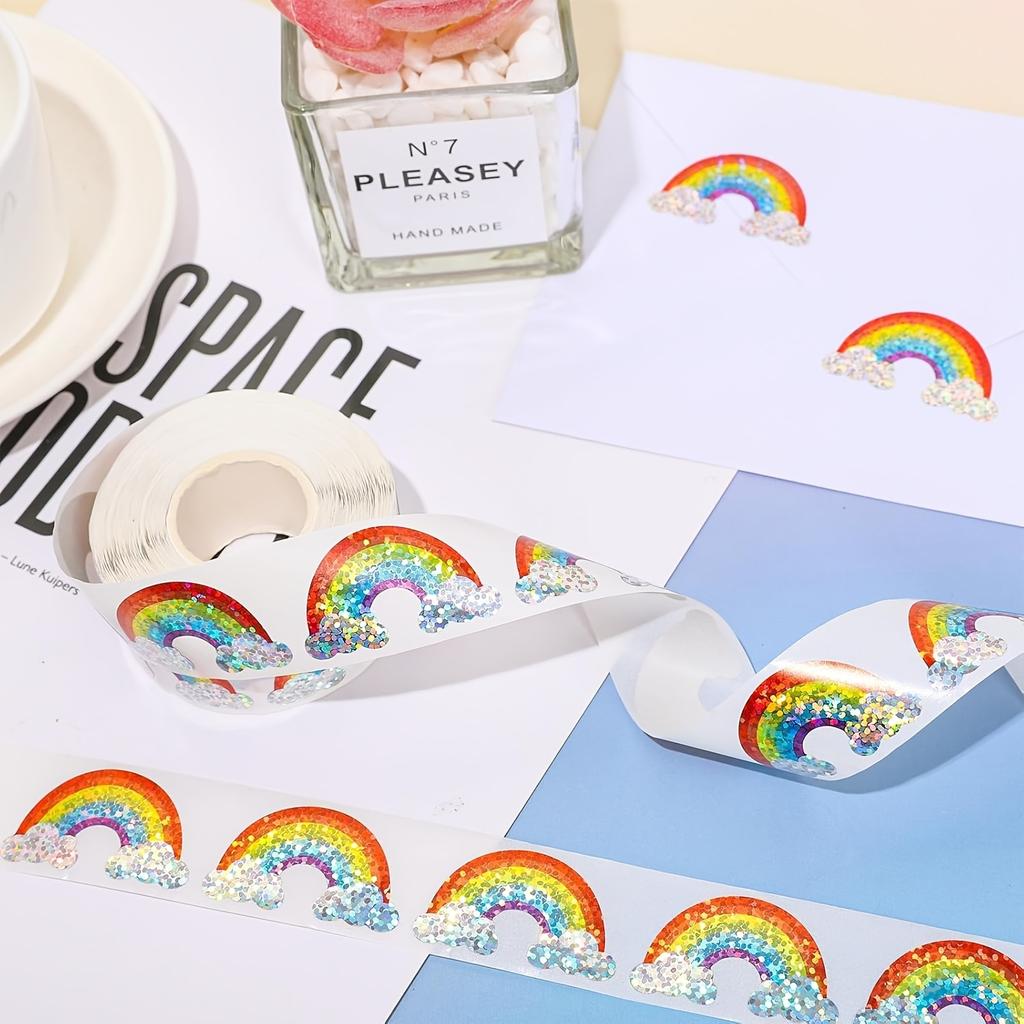 500 Stück/Rolle Laser Regenbogen Aufkleber Etiketten Dekoration Handkonto Kreatives Versiegeln Selbstklebende Aufkleber Versiegelungs Etiketten
