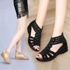 New Style of Wedge Heel Shoes for Moms Water Diamond Fish Mouth Mid-heel Women's Soft-soled Cool Boots