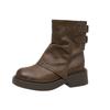 Brown thick-soled big tube circumference short boots women's new spring and autumn trouser tube boots Martin boots medium tube