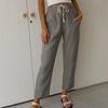 Women Spring Fall Fashion Wardrobe Staple Versatile Solid Color Cotton Linen High-Waisted Straight-leg Ankle Pants Trousers