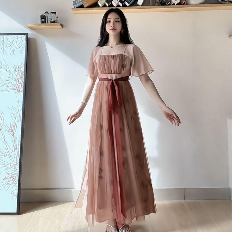 

Plus-Size Women s Clothing for Chubby Women, New Chinese-Style Cool and Ancient Zen-Inspired Dress, Summer 2026, Slimming and Versatile Casual Dress Glaze Red XL