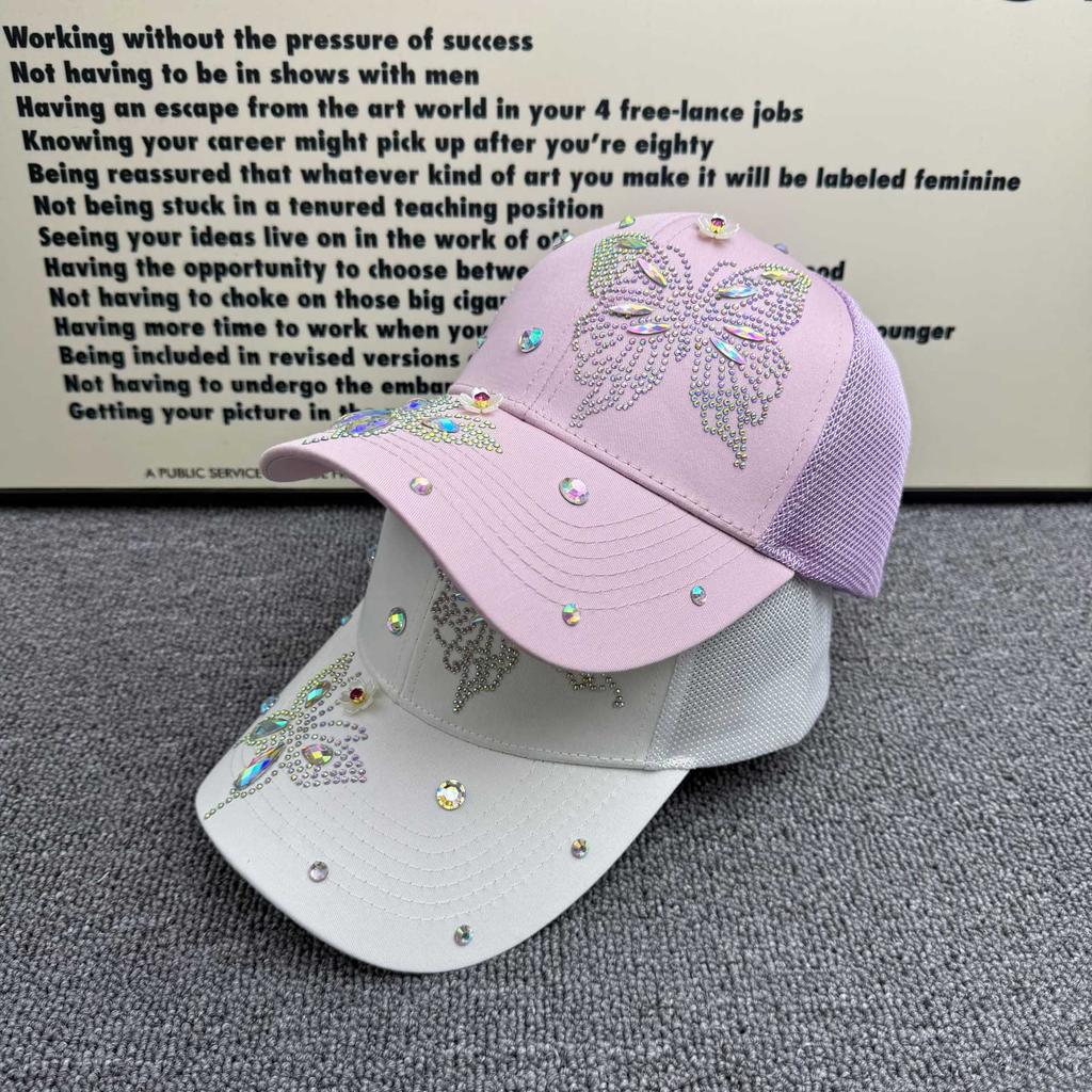 High Quality Flash Diamond Butterfly Baseball Cap Summer Mesh Breathable Cap Big Head Circumference Versatile Sun Hat Tide