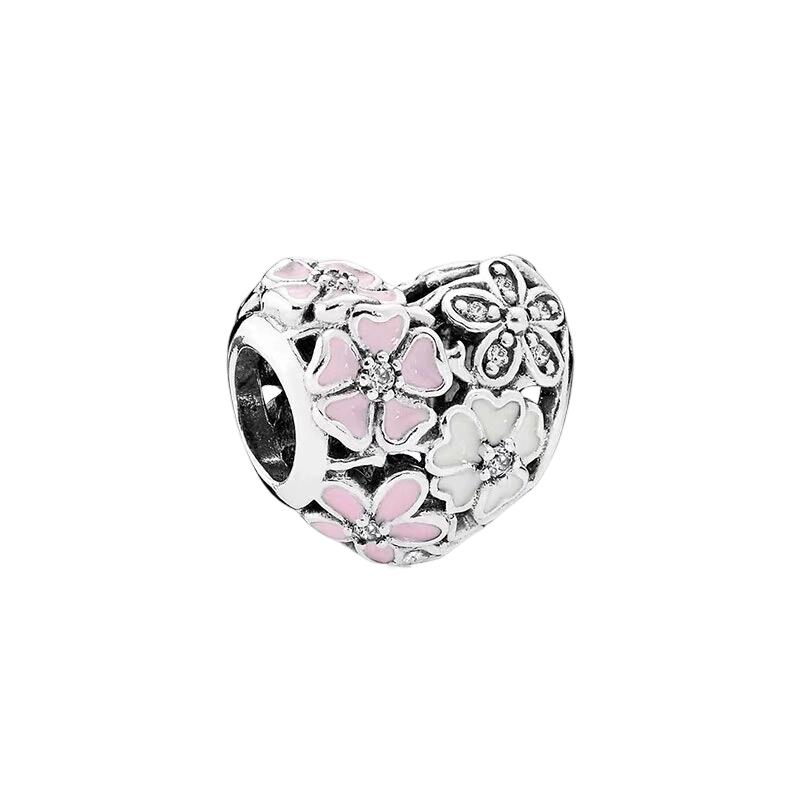 Pink Flowers Series Charm Beads Daisy Flower Clip Cherry Blossom Rose In Bloom Fit Original Bracelets Diy Jewelry Gifts