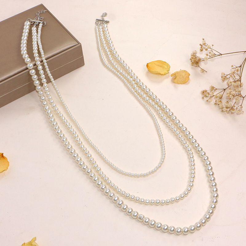 Japan and Korea Fashion Multi-layer Glass Pearl Necklace Women's Long Sweater Chain New Trendy Versatile Accessories Clothes Pendant