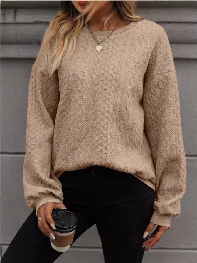 2024 Spring/Autumn Women's Plus Size Jacquard Round Neck Sweatshirt