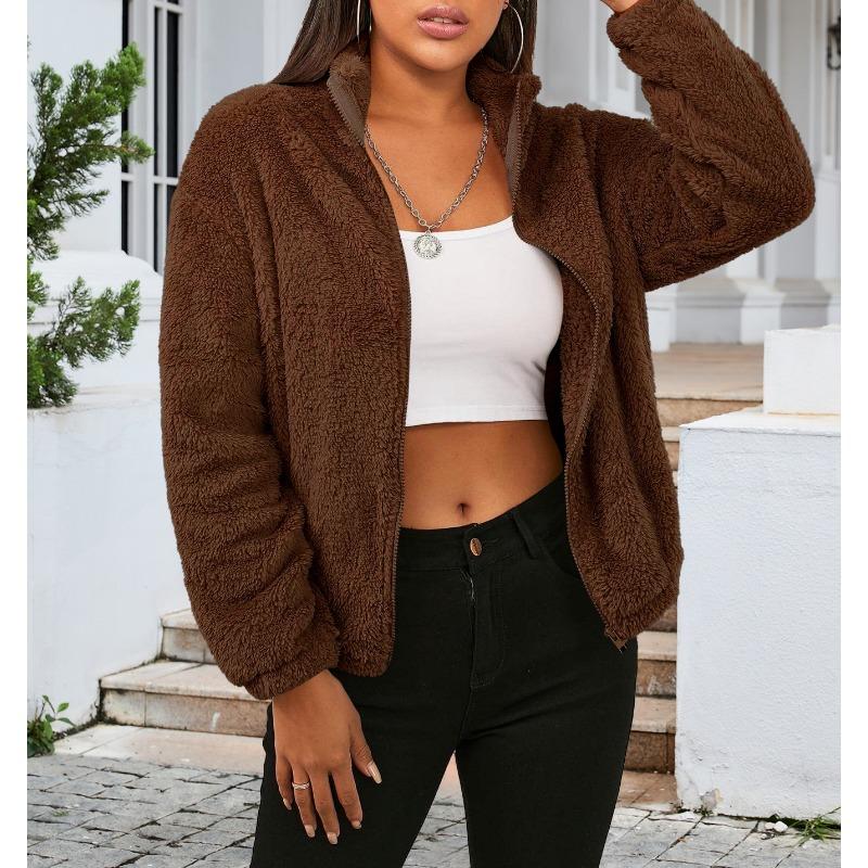 

Жіночий Плюс Розмір Мода Новий Кардиган Пальто Куртка з Довгим Рукавом Плюшевий Вільний Теплий 2XL коричневий