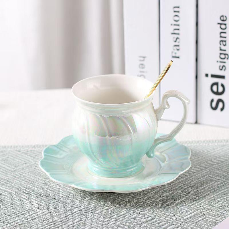 400ml Colorful Pearl Ceramic Mug with Cover and Spoon High Appearance Level for Home Breakfast Milk Tea Cup Coffe Cups